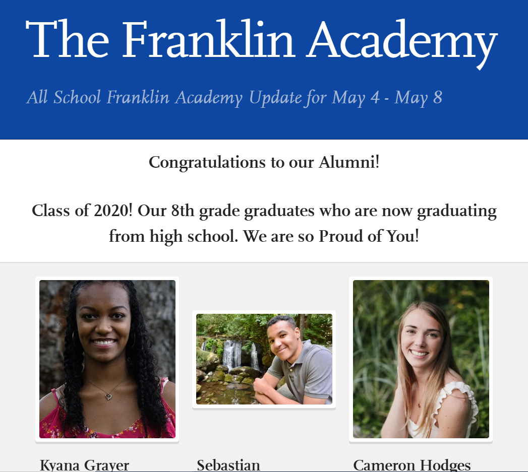 All School Franklin Academy Update for May 4 – May 8