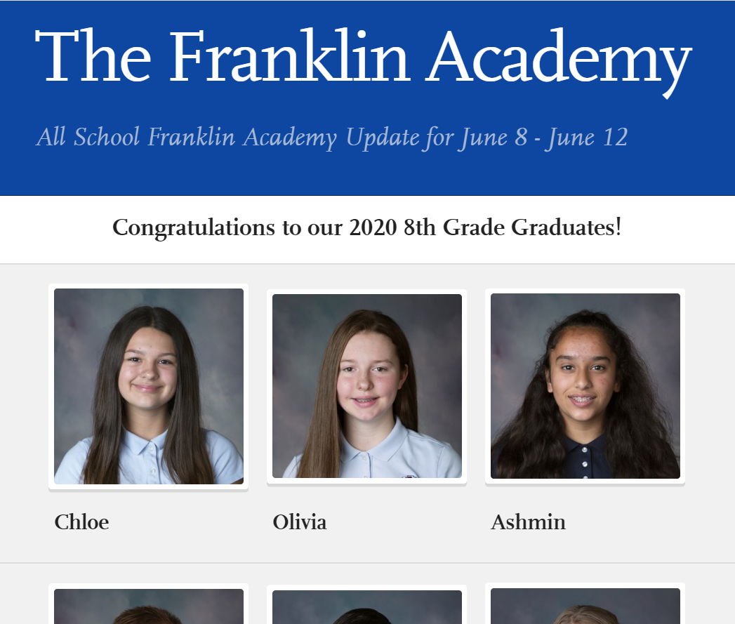All School Franklin Academy Update for June 8 – June 12