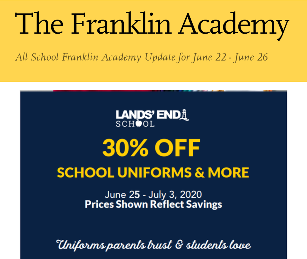 All School Franklin Academy Update for June 22 – June 26