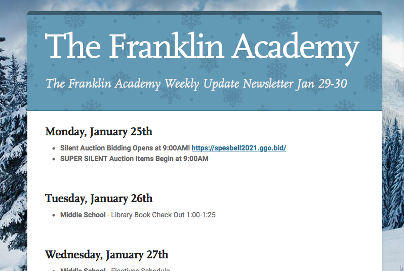 Weekly Update Newsletter January 25-30