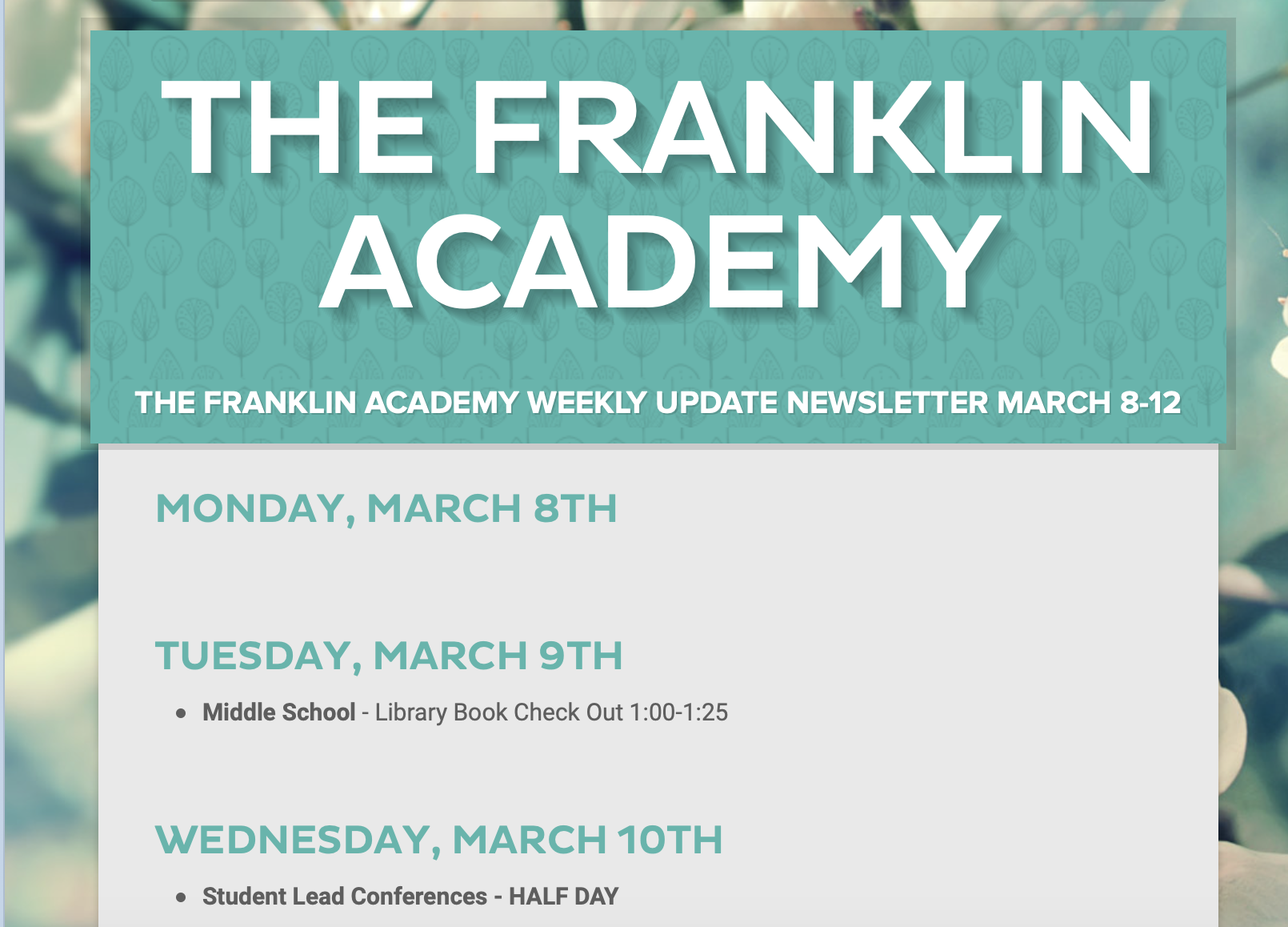 Weekly Update Newsletter March 8-12