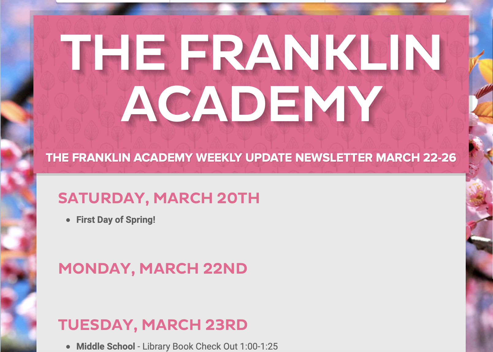 Weekly Update Newsletter March 22-26