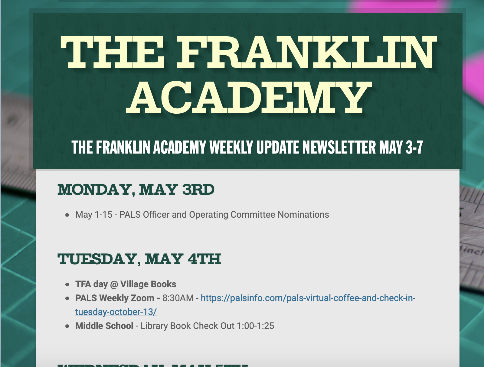 Weekly Update Newsletter May 3-7