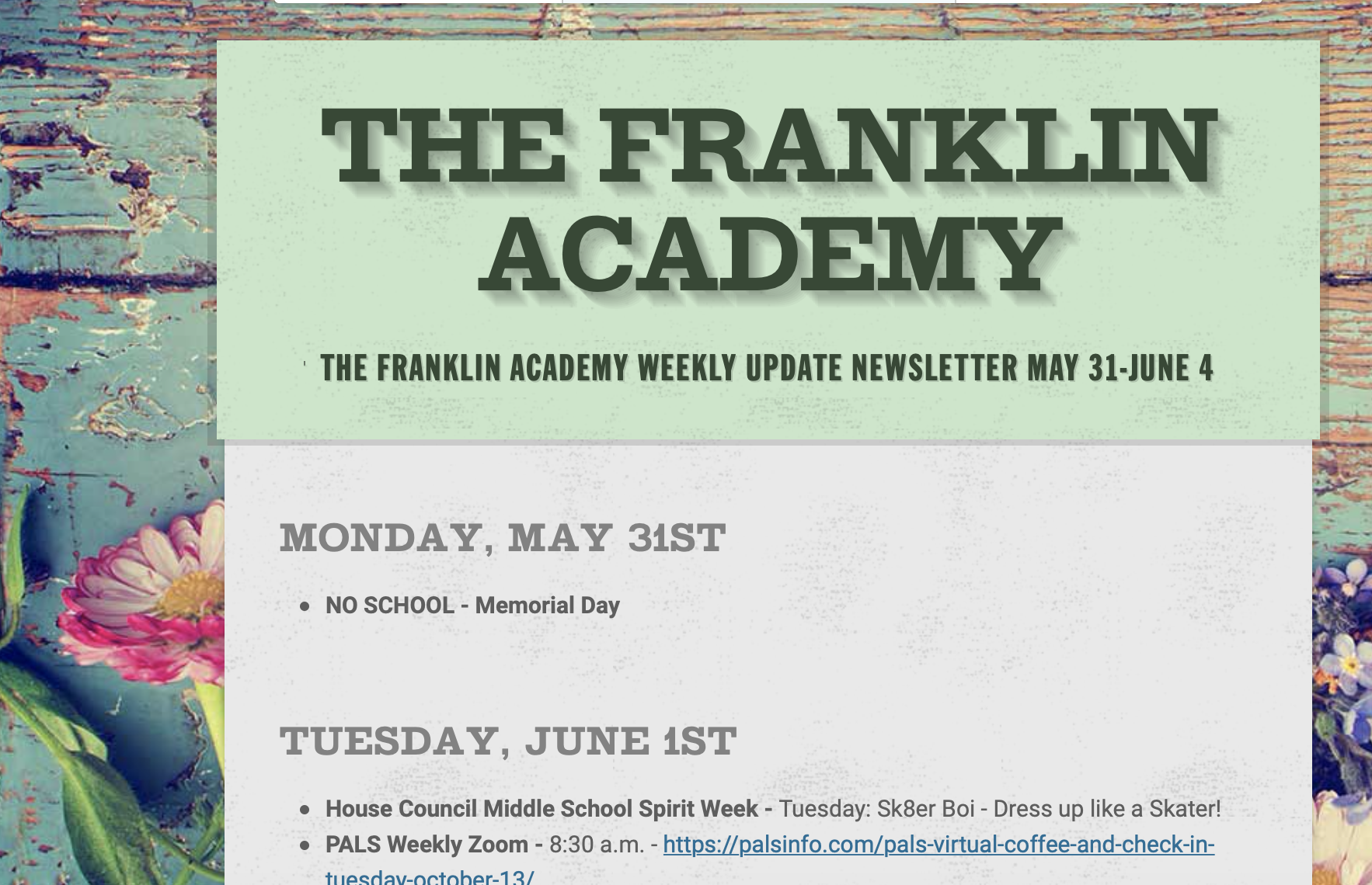 Weekly Update Newsletter May 31 to June 4